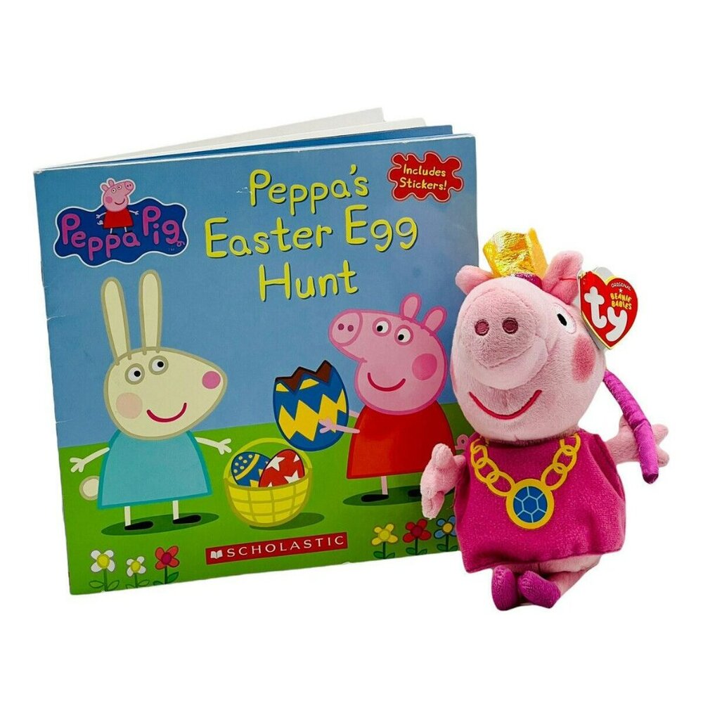 TY Princess Peppa Pig Plush Beanie Baby + Peppa’s Easter Egg Hunt Book w/sticker